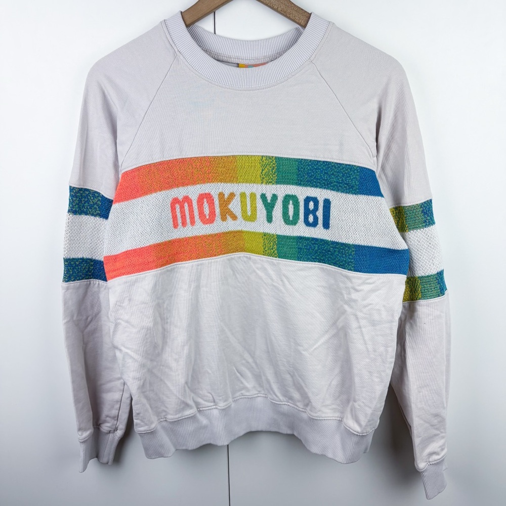 Mokuyobi Rainbow Logo 100% Cotton Pullover White Crew Neck Sweatshirt Medium